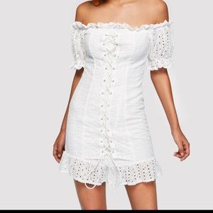 Grommet Lace Up Front Eyelet Embroidered dress